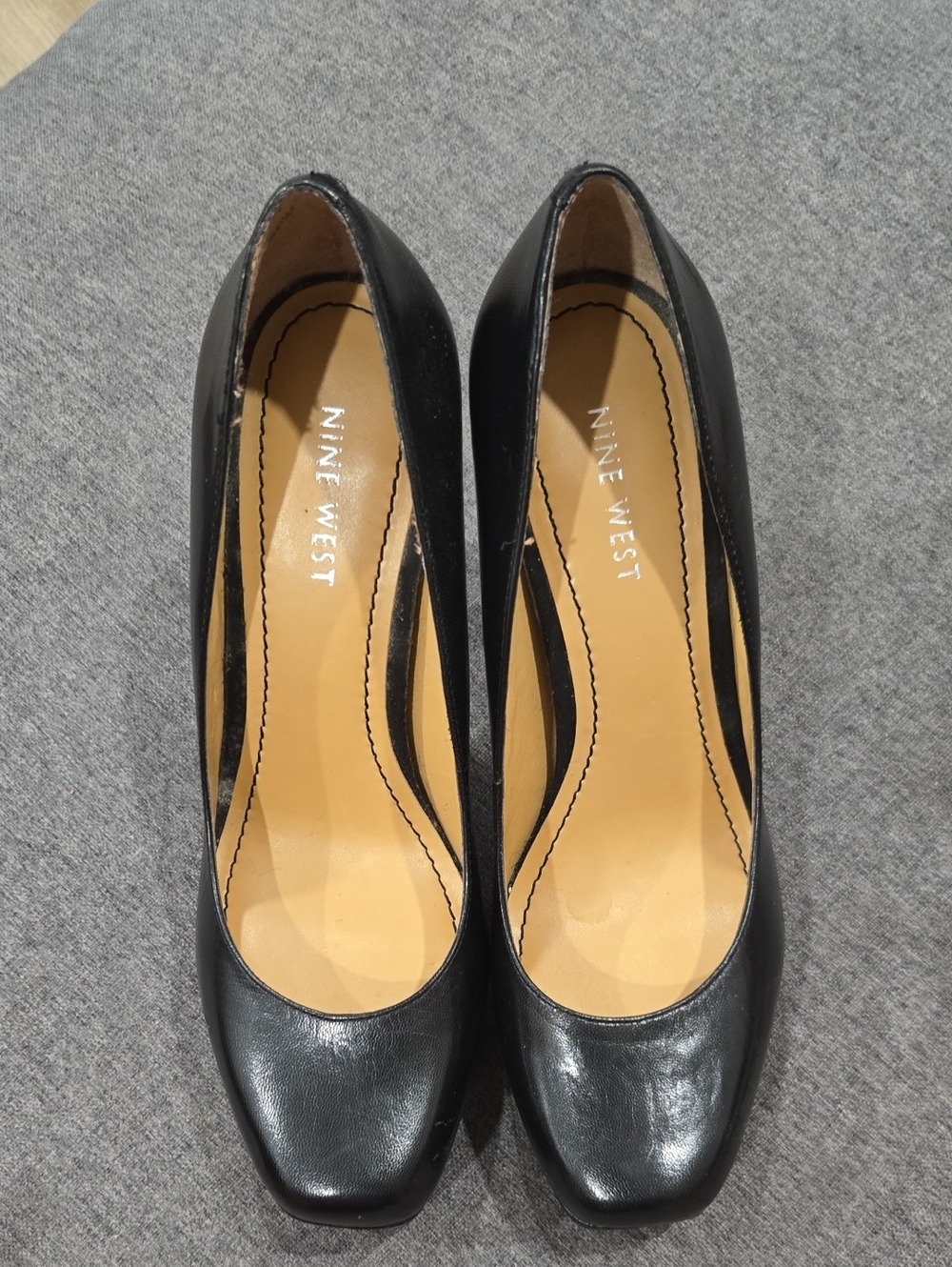Nine West Black Leather Square-Toe Pumps
